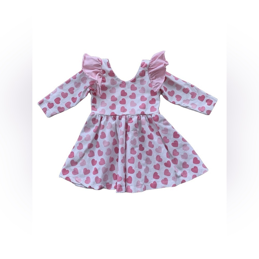 Pink Heart Pattern Kids Dress